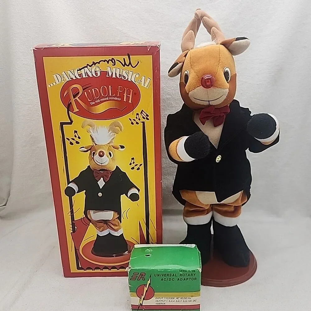 Figure Dancing Musical Rudolph Red Nosed Reindeer Animated W/ Box & Muti-adapter